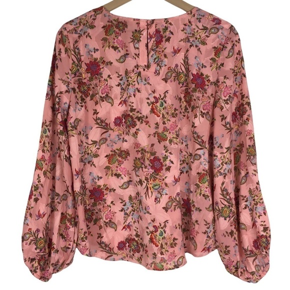 LOFT Blouse Top Floral Paisley Textured Long Sleeve Keyhole Draped Sleeves Small - Picture 5 of 10